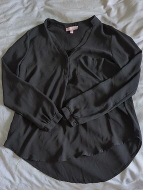 Harper - Black Sheer Long-Sleeve V-Neck Blouse